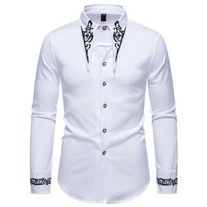 <span class=keywords><strong>Camisa</strong></span> <span class=keywords><strong>de</strong></span> <span class=keywords><strong>Vestir</strong></span> <span class=keywords><strong>de</strong></span> Lujo para Hombre con Bordado, Manga Larga, Corte Ajustado, <span class=keywords><strong>Blanca</strong></span>, para Boda, Fiesta Social, con <span class=keywords><strong>Cuello</strong></span> Bordado en Dorado/Negro - Product Image 2