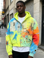 Sweat à capuche zippé personnalisé avec logo, effet vieilli, 100 % coton molletonné, tissé, automne, vintage, délavé à l'acide