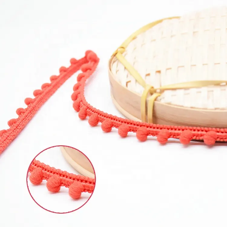 Kint-Bola de encaje de pompón hecha a mano, mini pompón de perlas, cinta de costura de encaje