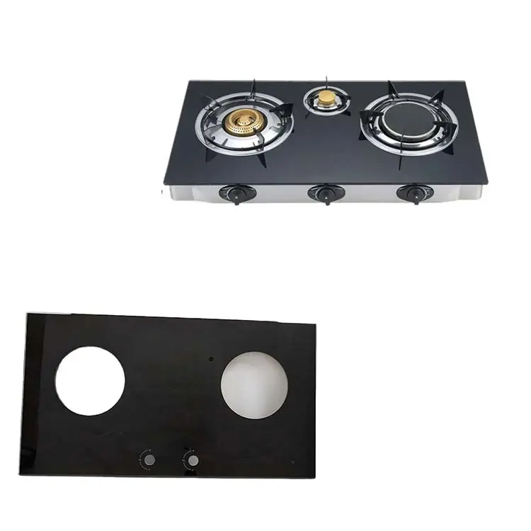 High Temperature Silk Screen Printing Glass Tempered Glass Gas Range Stove Top Cover Glass with 2 Stove Gas Burner