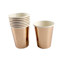Vaisselle jetable de luxe en papier doré rose, assiettes de 9 pouces, gobelets de 9 oz et serviettes pour les fêtes de mariage, les remises de diplômes et les célébrations