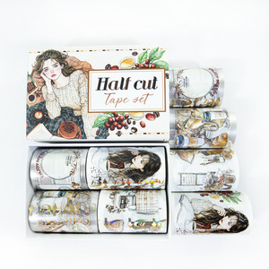 4 Gulungan Per Kotak Selotip Masking Bahan Latar Belakang Kehidupan Sehari-hari Karakter Set Buku Panduan PET Die-cut yang Diaktifkan dengan Air - Product Image 5