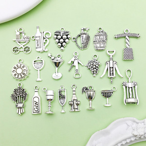Antique Silver Alloy Wine Series Pendant Mixed Shapes DIY Jewelry Accessories For <b>Bracelet</b> Necklace Making - Product Image 1