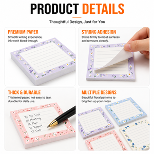 Floral Print Lined Sticky Notes, Custom Logo Printed Self-Adhesive <b>Memo</b> <b>Pads</b> for Office, School & Daily Planner Organization - Product Image 2