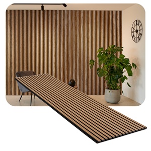 Panneaux acoustiques décoratifs écologiques pour murs et plafonds Panneaux acoustiques en lattes <span class=keywords><strong>de</strong></span> bois plaqué chêne fumé avec support en feutre PET - Product Image 1