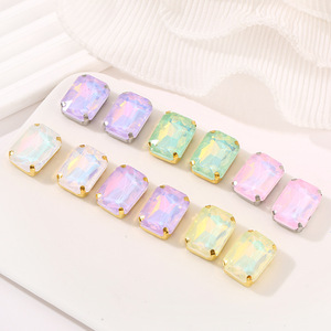 Rectangular Glass Rhinestone Studs With Gold Plated Edges For DIY Jewelry And Clothing Accessories - Product Image 1