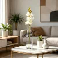 Batang Anggrek Cymbidium Putih Buatan, Bunga Tampak Alami, Anggrek Selandia Baru dengan Tunas untuk Vas & Dekorasi Rumah