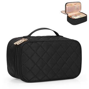 Borsa cosmetica da viaggio impermeabile da donna e borsa per Organizer cosmetica leggera a doppio strato con porta pennelli per il trucco - Product Image 1