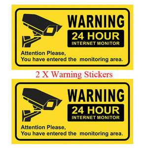 Autocollants d'avertissement : Zone de surveillance Internet 24h/24, autocollants rectangulaires en papier auto-adhésifs avec pelliculage brillant pour voiture - Product Image 1