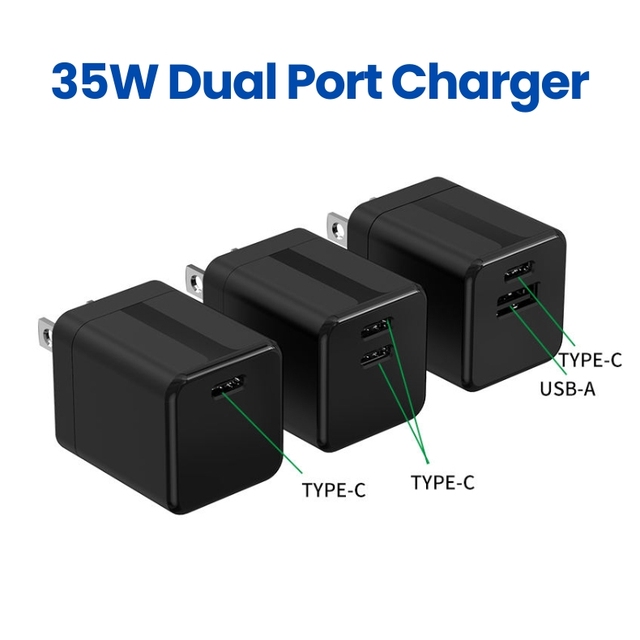 35W PD+QC Fast Charger Dual USB Port Wall Adapter USB C and USB A Power Block for iPhone 15 14 13 12 Pro Max Fast Charging EU US
