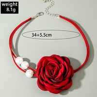 Collier ras du cou en velours bordeaux avec fleur en satin et accent de perles, style gothique victorien, ensemble de bijoux pour femmes, vente en gros