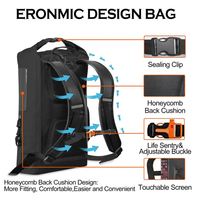Sac à dos étanche en PVC respirant avec bretelles déshumidifiantes et bandes réfléchissantes pour kayak, camping et sports de plein air