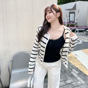 Cárdigan de Punto a Rayas Runqi N8641 para Mujer, Talla Grande, Manga Larga, Diseño Delgado con Cierre de Cremallera en Color Contrastante, Chaqueta de Moda - Product Image 1