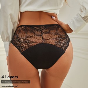 Bambou Dentelle 4 Couches Respirant <span class=keywords><strong>Cycle</strong></span> Culottes Menstruelles Dentelle Période Sous-Vêtements Culottes pour les Jours Lourds - Product Image 4