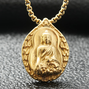 Pendentif Bouddha en acier inoxydable, forme goutte d'eau, charme religieux bouddhiste, bijou unisexe, cadeau 27082 - Product Image 3