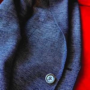 Blazer Azul a Rayas de Pescado para Hombre, Estilo <span class=keywords><strong>Italiano</strong></span>, <span class=keywords><strong>Corte</strong></span> Entallado, Casual de Negocios, Chaqueta Deportiva de Mezcla, Doble Botonadura, Cuello en V, Hecho en EE. UU. - Product Image 6