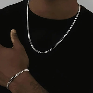 Cadena de Eslabones Cubanos de Acero Inoxidable Plateado para Hombre, Estilo Hiphop, Tamaño Personalizado de 5 mm, 18-26 Pulgadas, Juego de Collar - Product Image 1