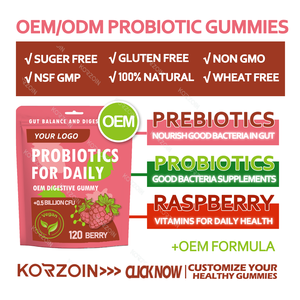 ויטמינים גומי פרוביוטיקה לגברים ונשים בטעם פטל, מותג פרטי (OEM), עם תמצית חמוציות, אנזימים לתמיכה במערכת העיכול ובריאות המעיים. - Product Image 2