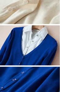 Abrigo Tipo Cárdigan de Punto para Mujer en Color Sólido Otoño Invierno Casual con Cuello en V Manga Larga Suéter de Ganchillo Abrigo Tops Femeninos - Product Image 5