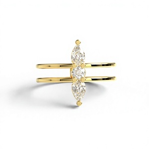 Bague de fiançailles de luxe plaquée or 18K 14K avec diamant de laboratoire taille poire et taille brillant rond, bague de mariage minimaliste et audacieuse - Product Image 1