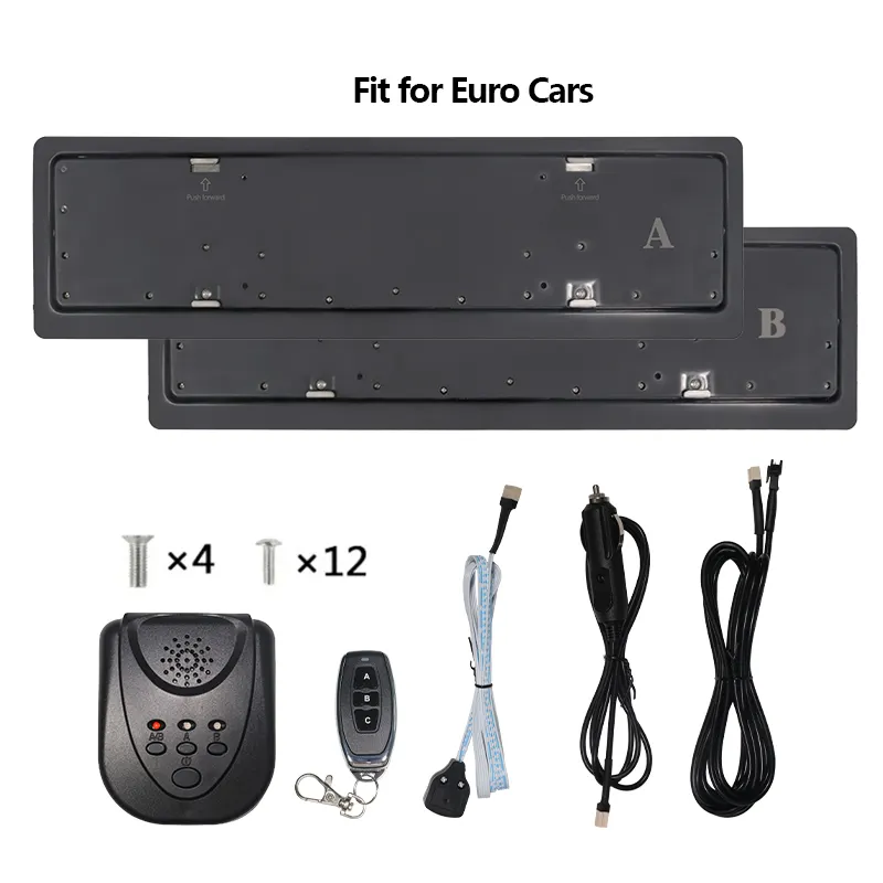 EU Reversible Europe Electronic Retractable Number Plate Flip Up License Plate Holder Frame with Remote Control