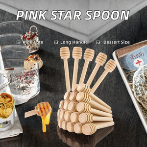 Pink Star Wood Spoon with Long Handle Cute Girl Heart -Design Small Size for Yogurt Dessert & Espresso Twisted Sweet Soup - Product Image 2