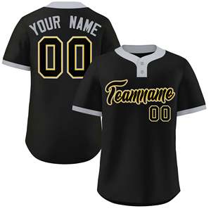 Custom <b>Black</b> <b>Black</b>-Gray Classic Style Authentic Two-<b>Button</b> Softball Jersey - Product Image 1