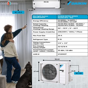 Climatiseur mini-split sans conduit Daiki-Style 18000 BTU 18 SEER2 série Entra, pompe à chaleur R32, pour 1000 pieds carrés (vente en gros) ft - Product Image 2