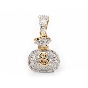 Colgante de Plata de Ley 925 con Forma de Bolsa de Dinero, Chapado en Oro Amarillo y Rodio, con Moissanita AAA Cultivada en Laboratorio, Collar de Lujo Estilo Hip Hop - Product Image 1
