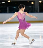 Robe de patinage artistique sans manches en Spandex/Nylon, couleur magenta, ornée de strass et de maille, dos en V, pour spectacle sur scène, pour enfants