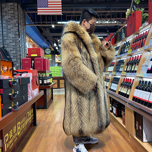 Cappotto in Vera Pelliccia di Procione <span class=keywords><strong>Marrone</strong></span> Naturale Spessa per l'Inverno Freddo 2022, Stile Oversize, Giacca <span class=keywords><strong>Trench</strong></span> in Vera Pelliccia di Procione - Product Image 4