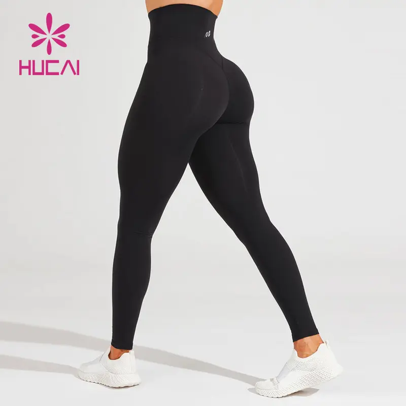 HUCAI 맞춤형 폴리 에스테르 스판덱스 피트니스 높은 허리 엉덩이 리프트 V 모양 여성 체육관 스타킹 요가 바지 여성용 레깅스
