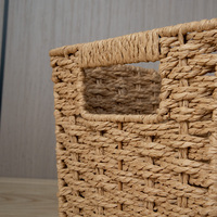 Opbergmand van papierkoord met uitgeknipte handgrepen, rechthoekige stijl, organizer voor keukenkast, plank, fruit, speelgoedopbergruimte