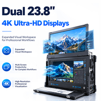 AMTIPC Station de travail IA portable haute performance RTX 5090 32 Go Ultra 9 285KF 128 Go RAM 4 To SSD Double écran 23,8 pouces 4K rabattable