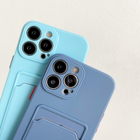 Étui souple en TPU couleur unie avec fentes pour cartes pour iPhone 16 Pro Max 15 14 Plus 13 12 Mini 11 Pro XS Max, coque tendance avec boutons de couleur contrastante