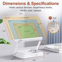 Support de livre portable réglable en hauteur, rotatif à 360°, en métal pliable avec rangement pour une lecture pratique