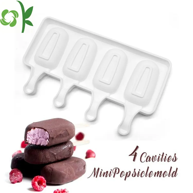 OKSILICONE 4pcs moule à crème glacée en silicone avec bâtons en bois moule à crème glacée en silicone réutilisable de forme ovale fait maison