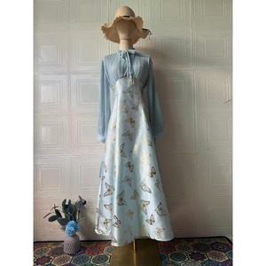 Nuovo Abito Lungo da Sera <span class=keywords><strong>Blu</strong></span> Elegante con Motivo a Farfalla Jacquard Dorato, Stile Francese Chic, con Maniche a Lanterna Plissettate - Collezione Primavera 2026 (Vendita all'Ingrosso) - Product Image 6