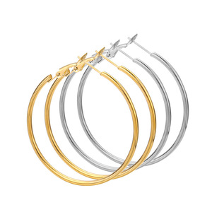 Hoop Earrings <b>Titanium</b> Steel Round <b>Wire</b> Gold Silver Women's Fashion Jewelry Large Circle Earrings For Everyday Wear - Product Image 5