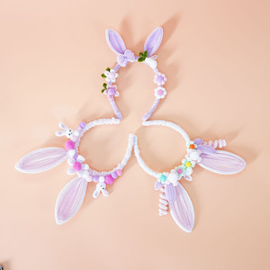 Diadema de orejas de conejo de Pascua con limpiapipas, kit de manualidades DIY, accesorio de pelo de peluche lindo <span class=keywords><strong>para</strong></span> niñas, fiesta de primavera - Product Image 5