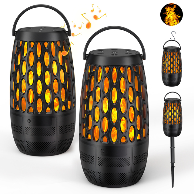 Waterproof LED Flame Light Speaker, Outdoor Portable Wireless Speaker with Flickering Flame for Home Garden Outdoor