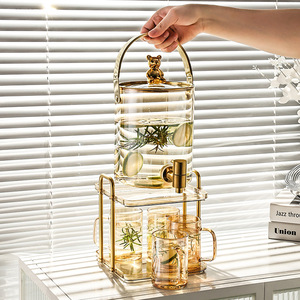 Luxury 1 Gallon Golden Glass Fruit Juice Barrel Dispenser , Glass Water Beverage <strong>Drink</strong> Dispenser With Tap and <strong>Stand</strong> - Product Image 1