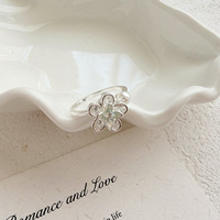 Bague ajustable ouverte pour femme, motif fleur à cinq pétales, émail bleu, fausse perle et zircon cubique, cadeau