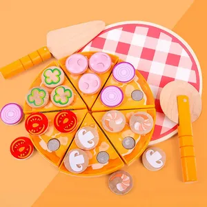 ألعاب بيتزا الخشبية محاكاة طهي الطعام أدوات المائدة ألعاب المطبخ للأطفال التظاهر باللعب الفاكهة الخضروات مع أدوات المائدة