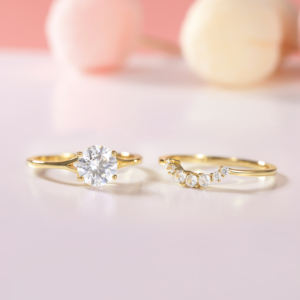 Anelli di rame all'ingrosso fede nuziale con zirconi cubici per le donne set di anelli da sposa con promessa CZ placcati in oro 14K taglia 4-11 - Product Image 3