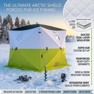 Tente de pêche sur glace portable pour l'hiver, imperméable, en coton, isolation thermique, multi-personnes, coupe-vent, résistante au froid, montage rapide, camping - Product Image 1