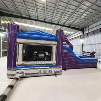 Château gonflable pour enfants violet avec toboggan et contrôleur de jeu - Nouveauté !