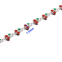 Chaîne PVD plaquée or 18 carats en acier inoxydable avec émail couleur cerise et paillettes pour la fabrication de bijoux DIY