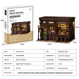 ชุดโมเดลบ้านไม้ขนาดเล็ก DIY รูปทรงร้านเหล้าพร้อมไฟ LED สำหรับวัยรุ่น ใช้ตกแต่งเป็นที่คั่นหนังสือ - Product Image 3