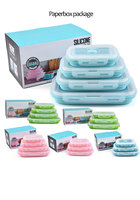 4 In 1 Draagbare Outdoor Opvouwbare Siliconen Lunchbox Set Hittebestendige Voedsel Crisper Opslag Voor Reizen Kantoor Siliconen Doos